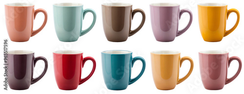 Set of colorful ceramic coffee mugs in various pastel and bold shades – perfect for kitchenware, drinkware design, home decor, and coffee cup collections