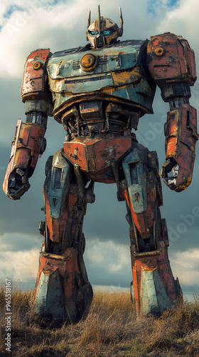 In the Japanese tokusatsu style of the Showa period, present the image of a huge robot photo