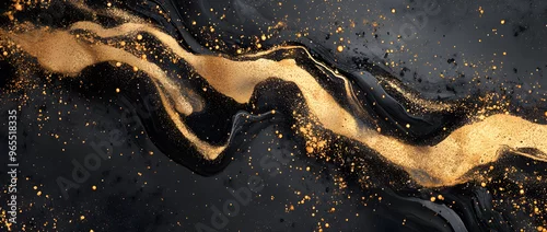 Panel kuchenny z motywem Abstract Gold and Black Marble Background. Gold abstract black marble background art paint pattern ink texture watercolor white fluid wall.