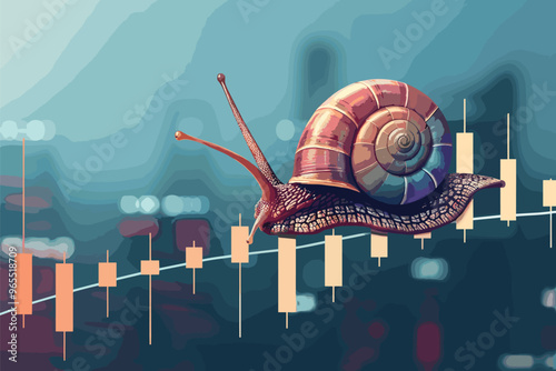 Depressed Investor Rides Slow Snail on Falling Economic Graph, Reflecting Global Slowdown