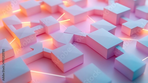 A detailed 3D papercraft flowchart, pastel-colored paper rectangles and diamonds connected by thin raised arrows, glowing light casting realistic shadows, sharp paper edges, clean minimalist backdrop.