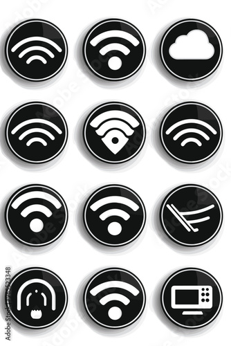 Set of Black Free Wi-Fi Labels or Stickers for Public Computer Network Access