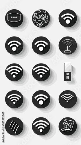 Set of Black Free Wi-Fi Labels or Stickers for Public Computer Network Access