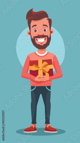 Smiling Customer Holding Gift Box as Reward for Loyalty Program Points and Bonuses