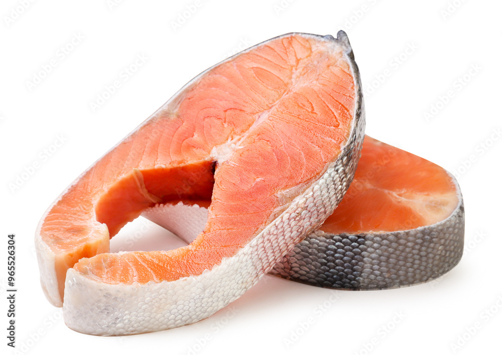 Two fish salmon steak close-up on a white background. Two fish salmon steak close-up on a white background.
