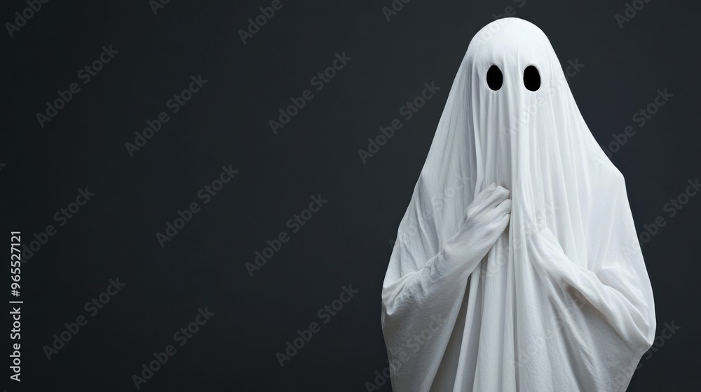 A person dressed in a white sheet with black eyes, AI A person dressed in a white sheet with black eyes, AI
