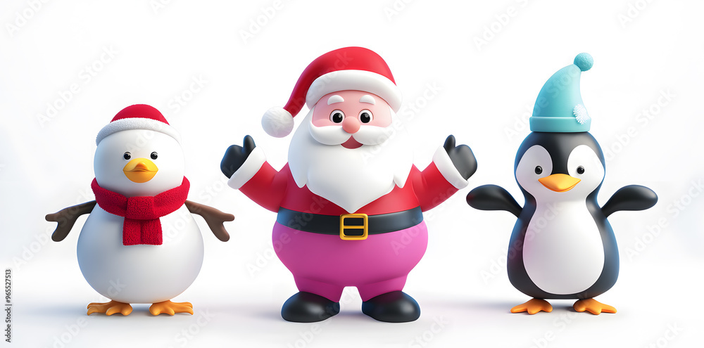 Santa Claus, snow man and penguin Christmas 3d cartoon characters set Santa Claus, snow man and penguin Christmas 3d cartoon characters set