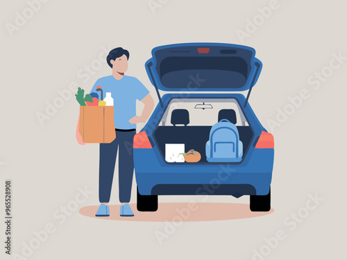 Person with Groceries by a Car