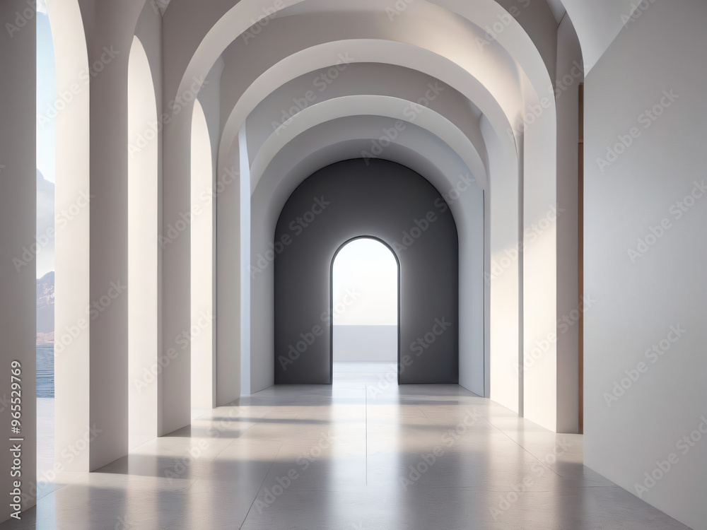 3d rendering. Arch hallway simple geometric background, architectural corridor, portal, arch columns inside empty wall. Modern minimal concept 3d rendering. Arch hallway simple geometric background, architectural corridor, portal, arch columns inside empty wall. Modern minimal concept