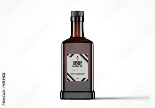Classy Dark Amber Glass Square Bottle Mockup