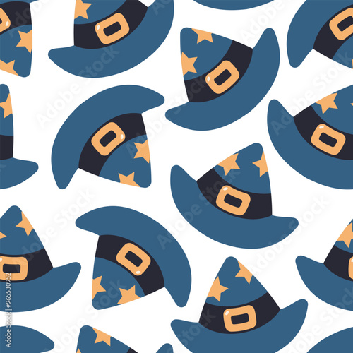 Halloween cute witch hat vector cartoon seamless pattern background.