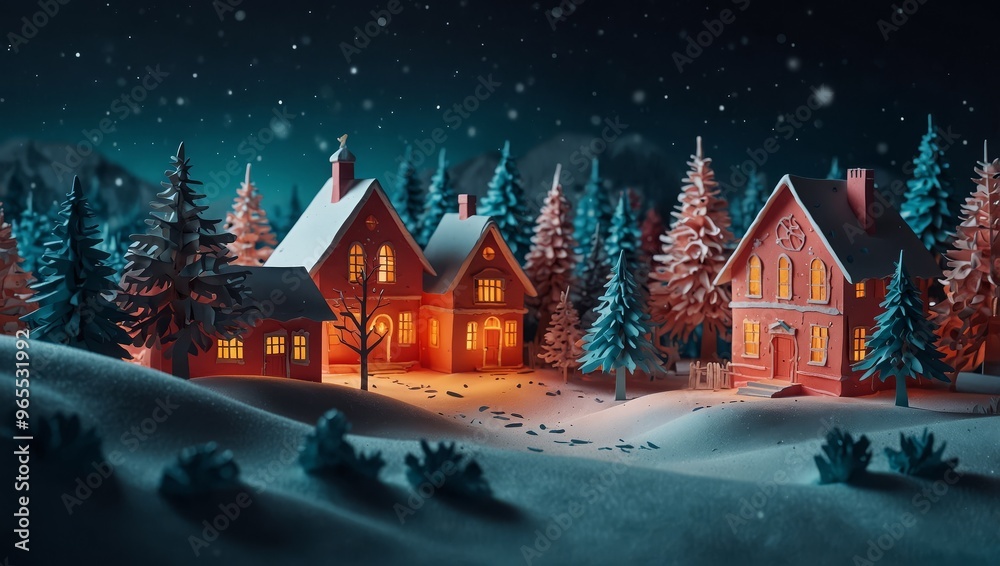 Fototapeta premium Winter christmas composition in paper cut style