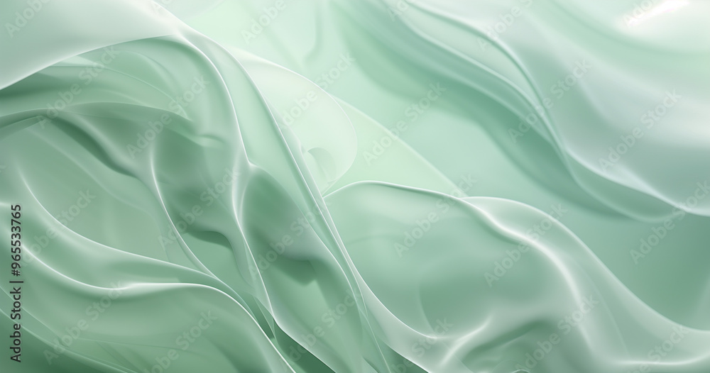 Obraz premium Abstract green background with soft waves and light lines for elegant design