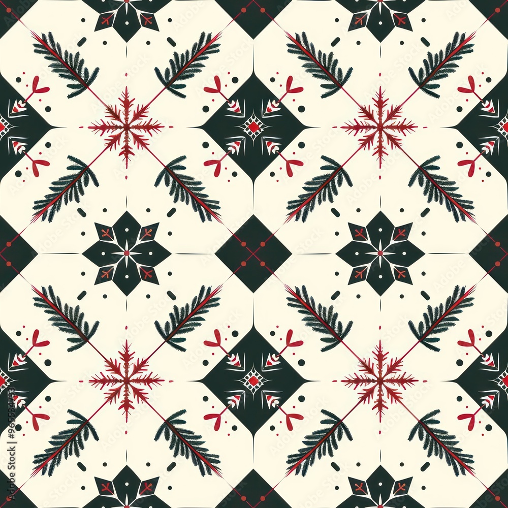 pattern in red and white with some snowflakes By Generated AI pattern in red and white with some snowflakes By Generated AI