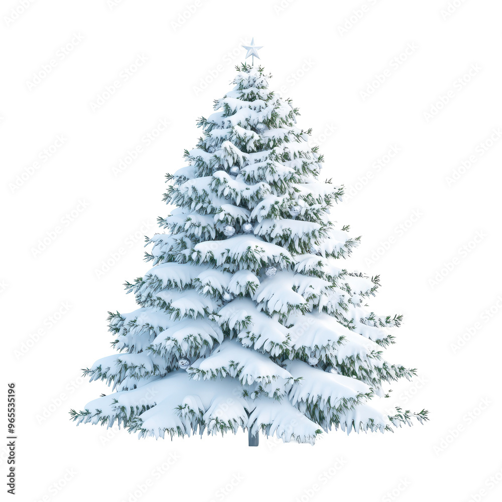 Snow-covered Christmas tree with a star topper, creating a peaceful and festive winter scene. Isolated on white background.
Snow-covered Christmas tree with a star topper, creating a peaceful and festive winter scene. Isolated on white background.