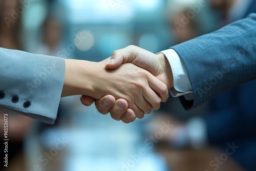 Business people shaking hands in meeting, Generative AI