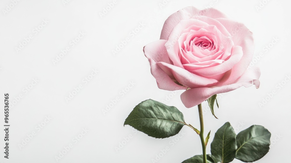 A soft pink rose in full bloom, symbolizing love, beauty, and romance, against a white backdrop A soft pink rose in full bloom, symbolizing love, beauty, and romance, against a white backdrop