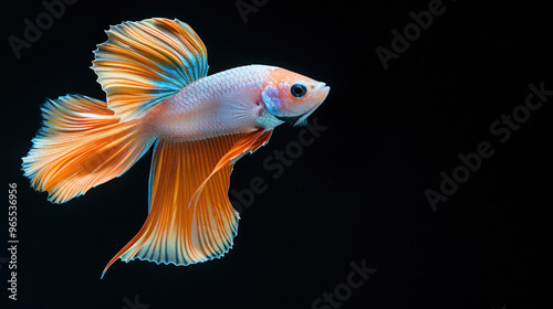 Betta fish, siamese fighting fish, betta splendens isolated on black background, fish on black background. Capture the moving moment of colourful siamese fighting fish