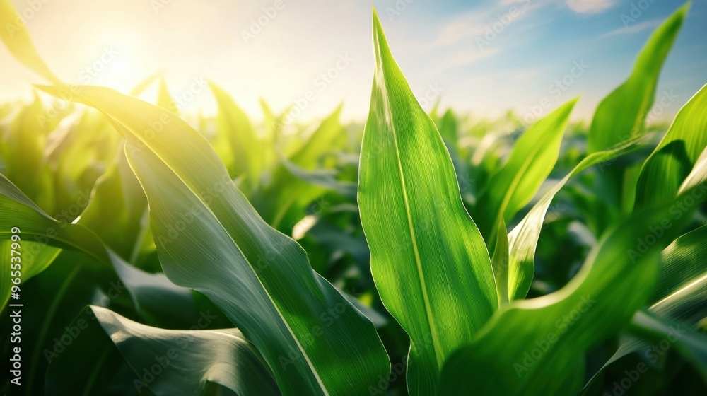 Fototapeta premium A close up of a green plant with the sun shining through it, AI