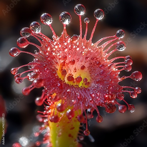 Close-up of Drosera (Sundew) with Dew Drops 