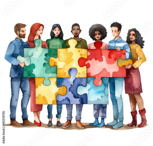People from Diverse Backgrounds Holding Puzzle Pieces that Fit Together in Unified Pattern