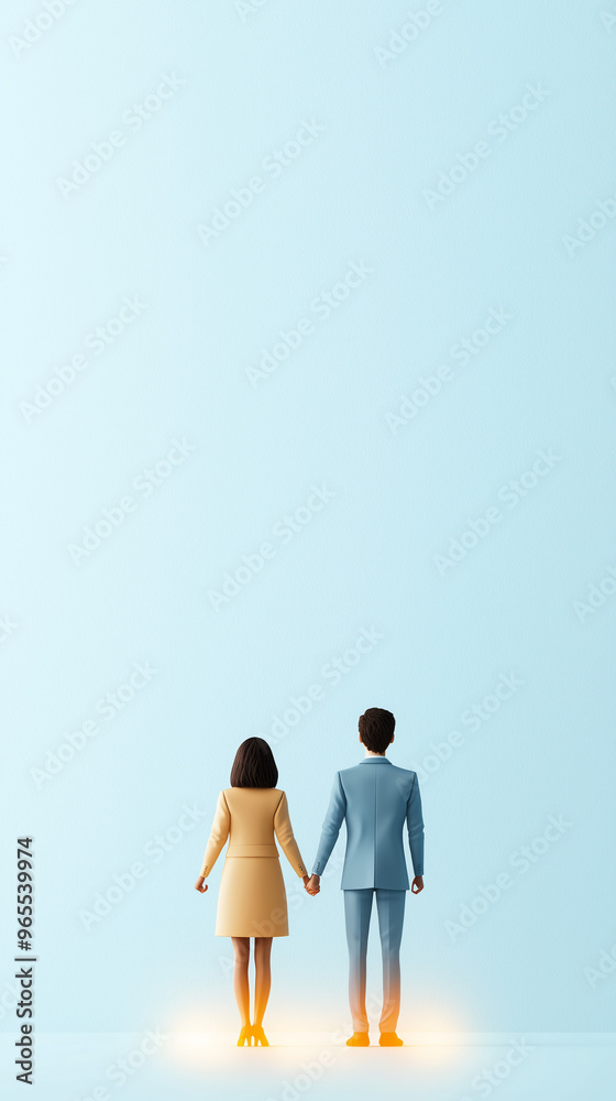 Couple Holding Hands, Back View, Minimalist Concept
