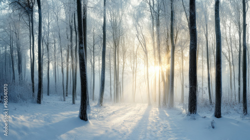  A frosty winter forest, sparkling under the snow and morning sun, preparing to greet the year 2025