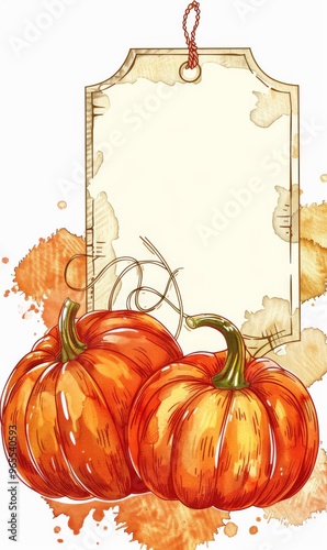 Shopping sale tag with pumpkins decoration, template for autumn seasonal promotion
