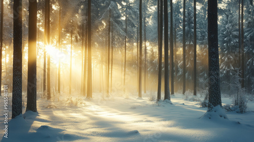  A frosty winter forest, sparkling under the snow and morning sun, preparing to greet the year 2025