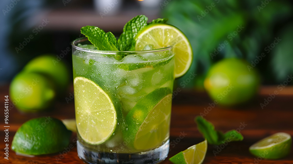 Fototapeta premium mojito cocktail with lime and mint