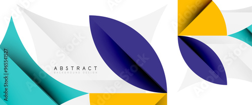 Minimal geometric elements on white. Petals, round triangles, star
