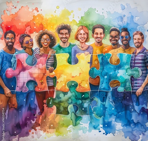 Diverse Individuals Assembling Colorful Circular Puzzle Symbolizing Unity