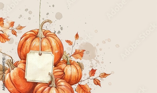 Shopping sale tag with pumpkins decoration, template for autumn seasonal promotion
