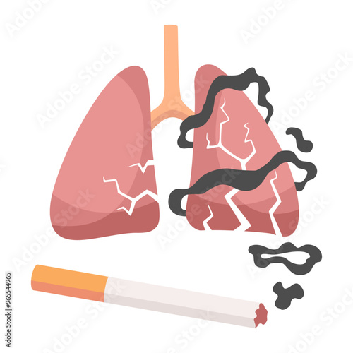 Smoking dangers icon. Smoking effect on human lung. Awareness about smoking and poison of cigarette. Resulting premature organ damage