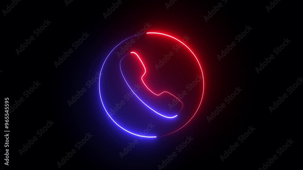 Glowing call icon animation. call concept on mobile phone screen animation . Neon red and blue call icon voice animation on black background. Glowing call icon animation. call concept on mobile phone screen animation . Neon red and blue call icon voice animation on black background.