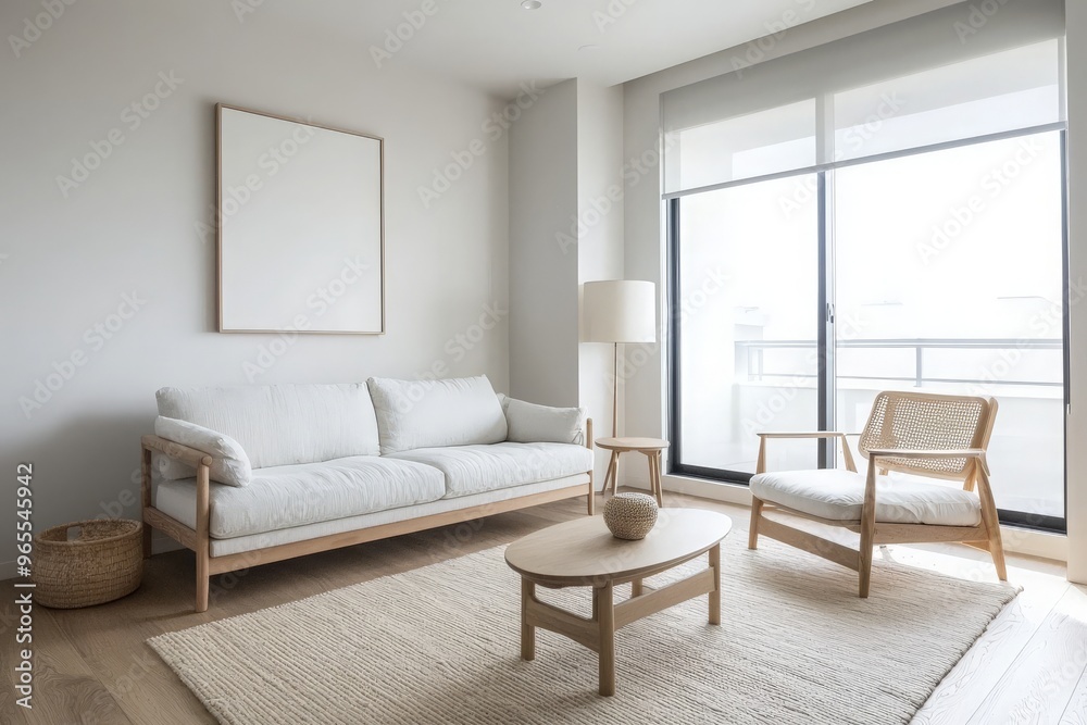 Minimal living-room with neutral colors, simple furnishings, and an uncluttered look, creating a serene and relaxing space Minimal living-room with neutral colors, simple furnishings, and an uncluttered look, creating a serene and relaxing space