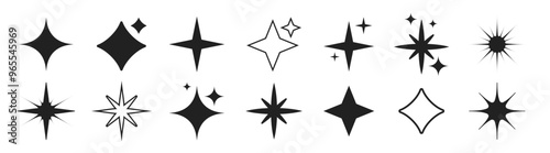 Set of twinkling stars vector. Sparkling star shimmer vector element set