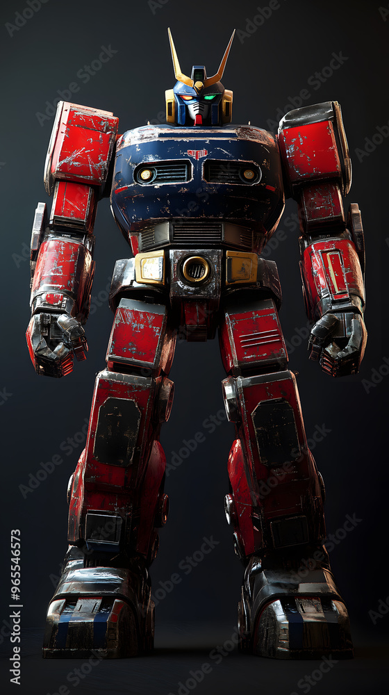 Naklejka premium In the Japanese tokusatsu style of the Showa period, present the image of a huge robot