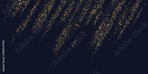 Bright vector illustration of magic sparkling shiny particles and lines on dark background. Vector illustration. Golden glitter.