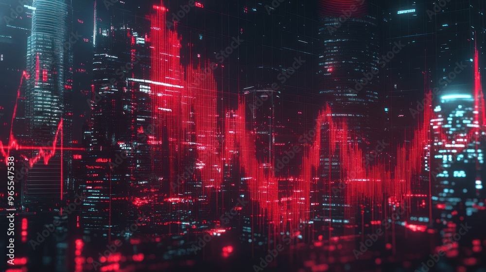 Obraz premium Red Lines Over Cityscape