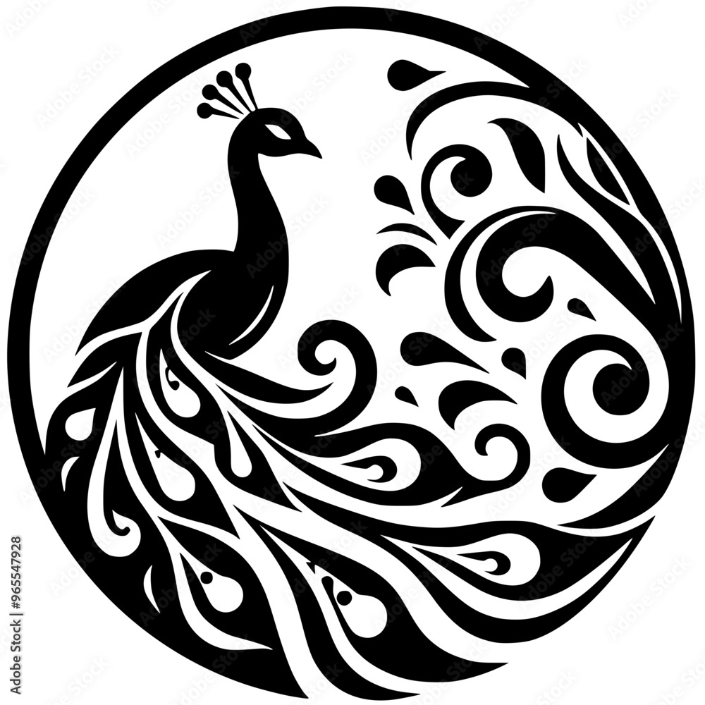 Beautiful peacock silhouette in a circle Beautiful peacock silhouette in a circle