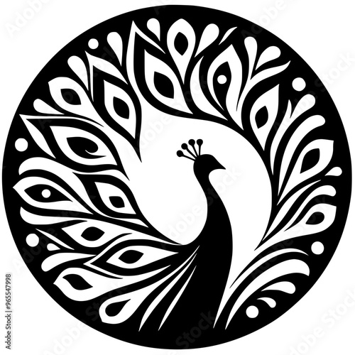 Beautiful peacock silhouette in a circle