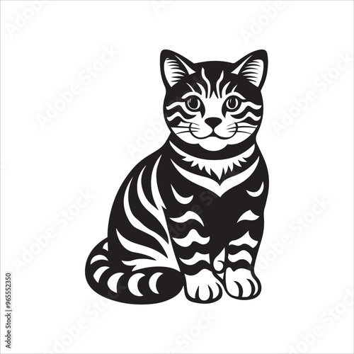 American shorthair cat sitting silhouette vector illustration template