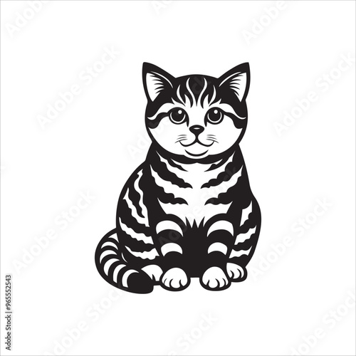 American shorthair cat sitting silhouette vector illustration template