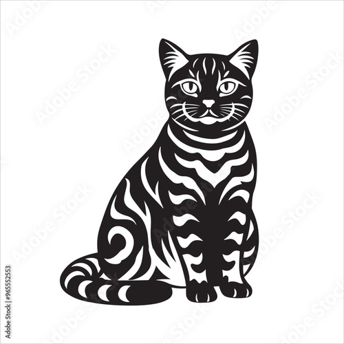 American shorthair cat sitting silhouette vector illustration template
