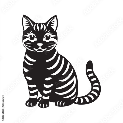 American shorthair cat sitting silhouette vector illustration template