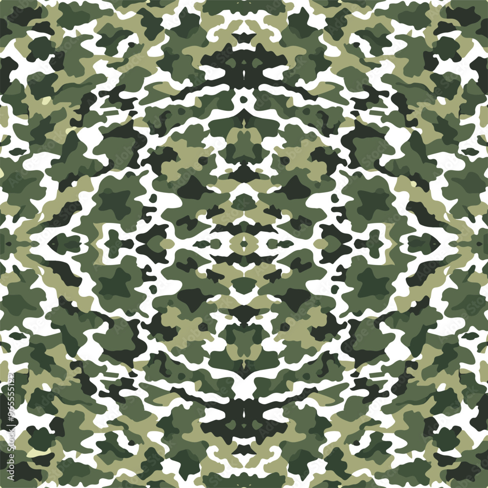 Naklejka premium Seamless vector square background. Green army camouflage pattern. Universal military camouflage pattern used for camouflage in forest or grassland combat. Use as background or shirt pattern. Seamless.