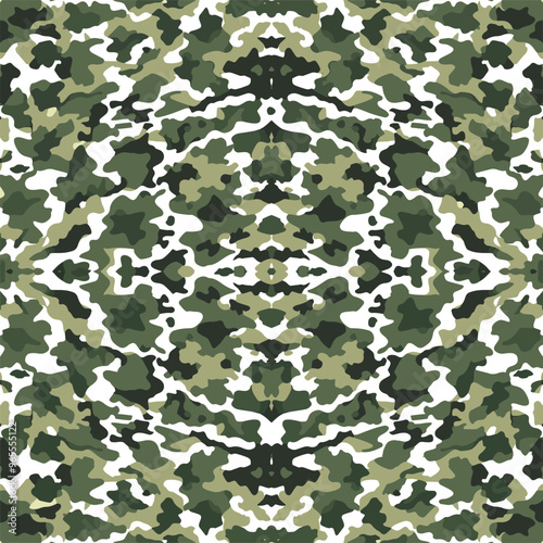 Seamless vector square background. Green army camouflage pattern. Universal military camouflage pattern used for camouflage in forest or grassland combat. Use as background or shirt pattern. Seamless.