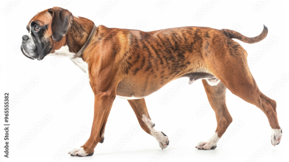 Boxer dog walking side view isolated on white background Boxer dog walking side view isolated on white background