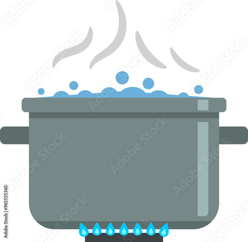 Illustration of a boiling pot in flat style.